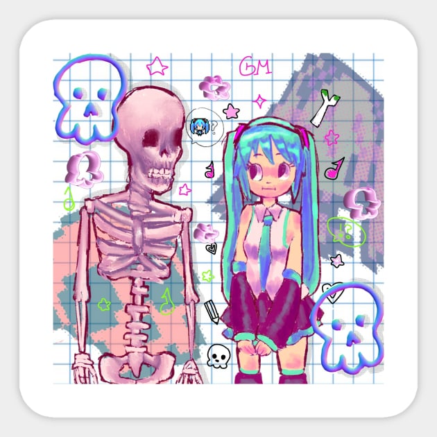 skeleton and hatsune miku Sticker by Galaxyymilk 